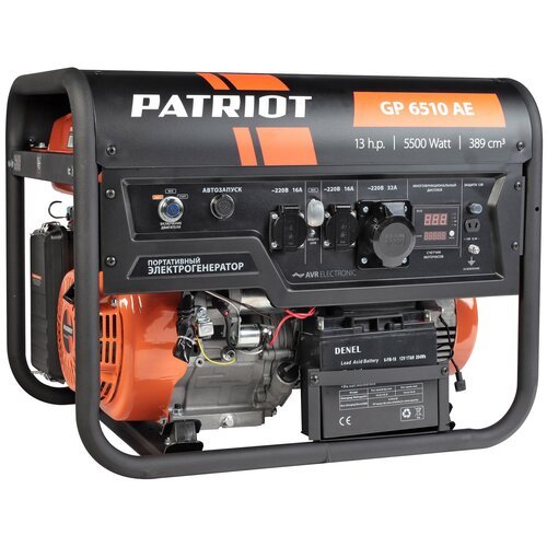Купить Бензиновый генератор PATRIOT GP 6510AE, (5500 Вт)
Двигатель: 4т, OHV, АИ-92, 389...