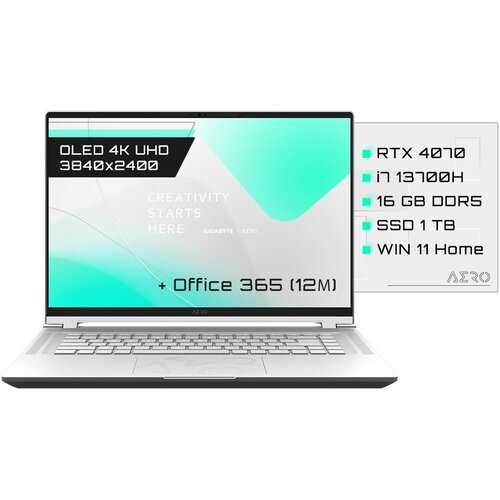 Купить Ноутбук Gigabyte AERO 16 BSF Core i7 13700H/16Gb/SSD1Tb/RTX 4070 8Gb/16 /UHD+/OL...