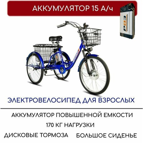 Купить Электровелосипед трехколесный для взрослых РВЗ "Чемпион", 250 15, синий
Новая мо...