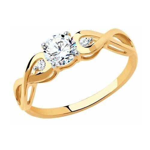 Купить Кольцо помолвочное Diamant online, красное золото, 585 проба, фианит, размер 17...