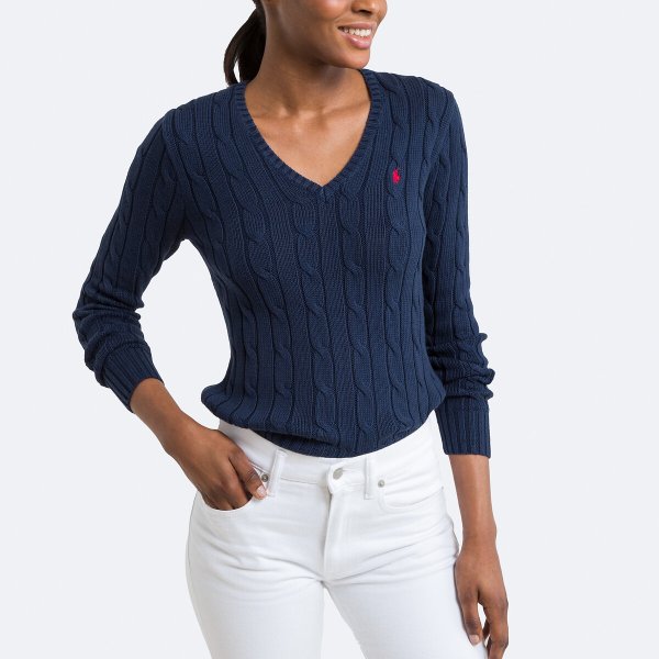 Купить Пуловер с V-образным вырезом и витым узором L синий
Пуловер с V-образным вырезом...