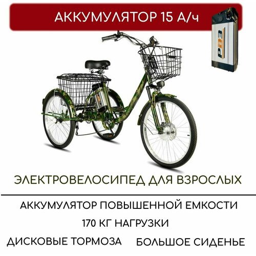 Купить Электровелосипед трехколесный для взрослых РВЗ "Чемпион", 250 15, хаки
Новая мод...