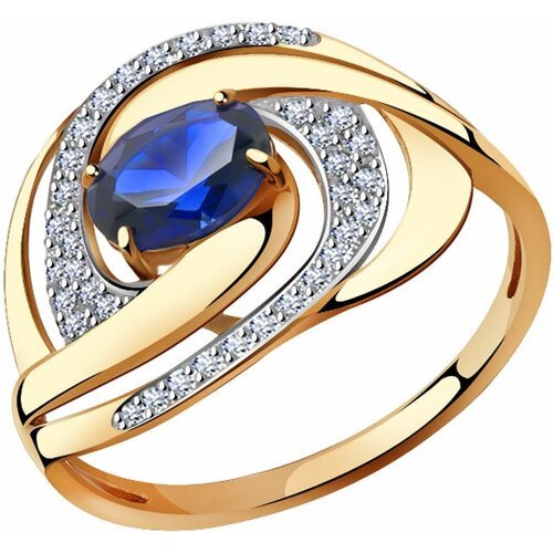 Купить Кольцо Diamant online, золото, 585 проба, сапфир синтетический, фианит, размер 1...