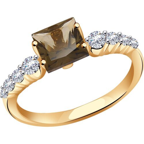 Купить Кольцо Diamant online, золото, 585 проба, раухтопаз, фианит, размер 16.5
<p>В на...