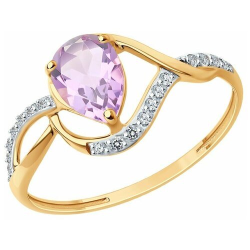 Купить Кольцо Diamant online, золото, 585 проба, аметист, фианит, размер 17, фиолетовый...
