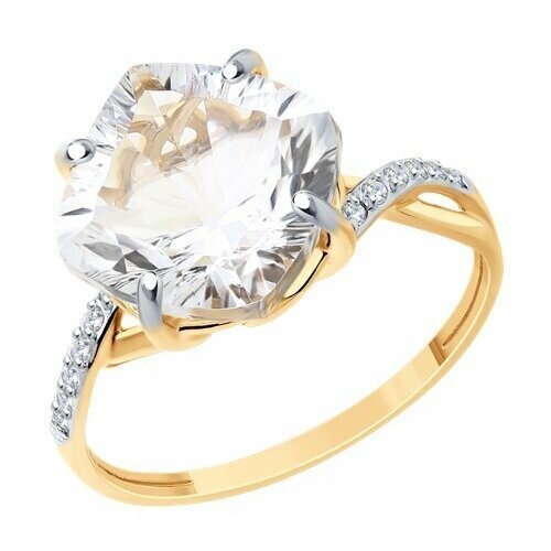Купить Кольцо Diamant online, золото, 585 проба, горный хрусталь, фианит, размер 18.5
З...