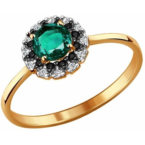 Купить Кольцо Diamant online, золото, 585 проба, фианит, изумруд синтетический, размер...