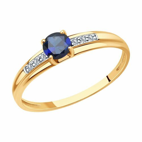 Купить Кольцо Diamant online, золото, 585 проба, корунд, фианит, размер 17.5, синий
<p>...