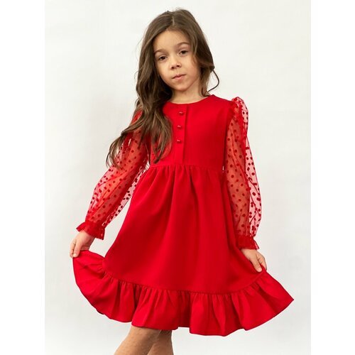 Купить Платье Бушон, размер 128-134, красный
Нарядное платье для девочек с длинным рука...
