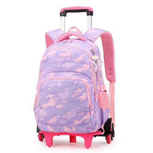 Купить Рюкзак школьный для девочки на колесиках. Рюкзак с колесиками сиренево-розовый
О...