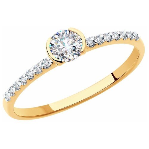 Купить Кольцо помолвочное Diamant, красное золото, 585 проба, фианит, размер 17, красны...