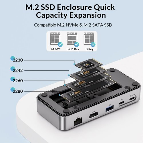 Купить Док-станция USB Type-C, совместимая с HDMI 4k, USB 3.2 Gen2 M.2 NVMe SATA SSD
<h...