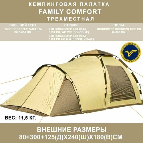 Купить Кемпинговая палатка-автомат 3-х местная World of Maverick Family Comfort
Комфорт...