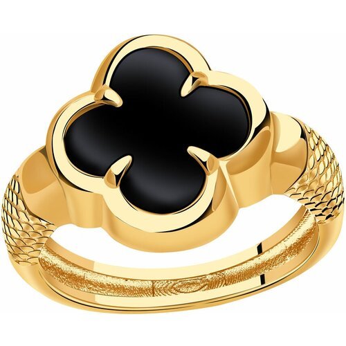 Купить Кольцо обручальное Diamant online, желтое золото, 585 проба, оникс, размер 16.5,...