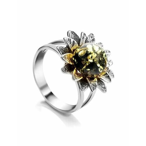 Купить Кольцо, янтарь, безразмерное, зеленый, серебряный
Нарядное кольцо с цветочным ди...