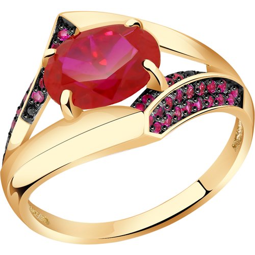 Купить Кольцо Diamant online, золото, 585 проба, корунд, фианит, размер 18.5, красный
<...