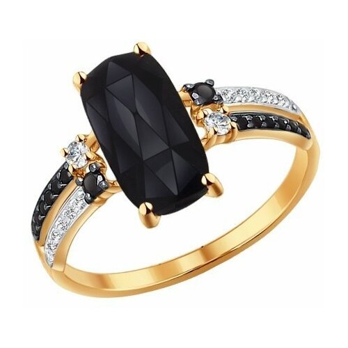 Купить Кольцо Diamant online, золото, 585 проба, агат, фианит, размер 19, черный
<p>В н...