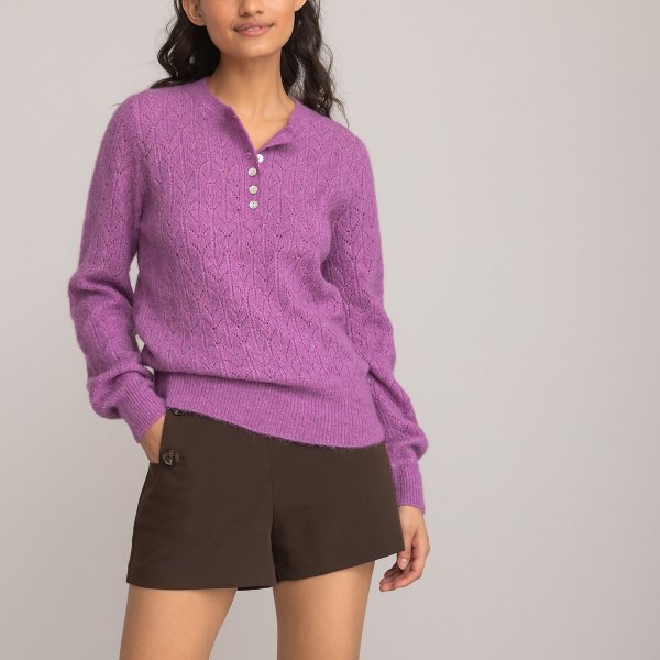Купить Пуловер с тунисским вырезом из трикотажа пуантель L фиолетовый
Этот пуловер отли...