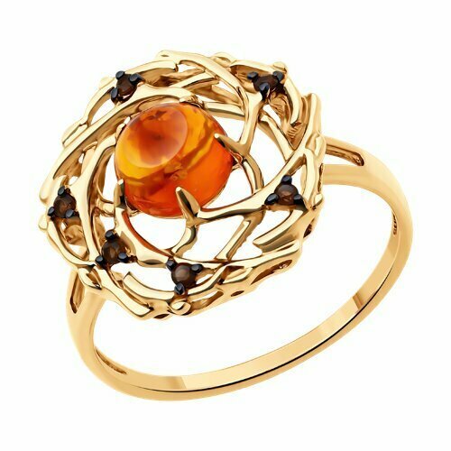 Купить Кольцо Diamant online, золото, 585 проба, раухтопаз, янтарь, размер 18, желтый
<...