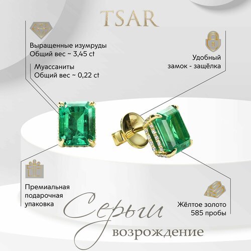 Купить Серьги пусеты Tsar, желтое золото, 585 проба, муассанит
Серьги с лабораторными и...