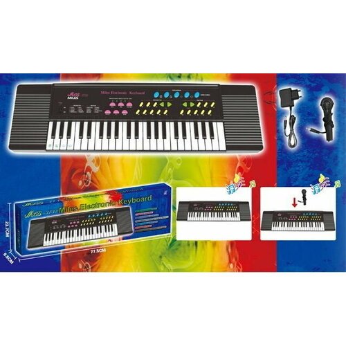 Купить Синтезатор (44 клавиши) с микрофоном (мелодии, звук, свет) черный в коробке
Синт...