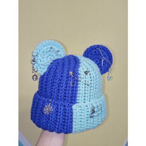 Купить Шапка Вязанная шапка с ушками MaMaLu, размер 50/58, синий, голубой
Классная шапк...