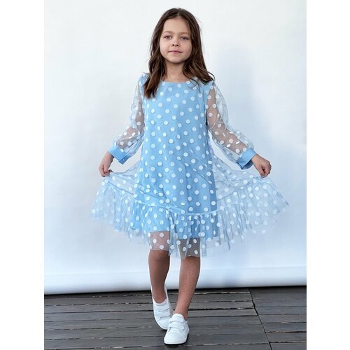 Купить Платье Бушон, размер 128-134, голубой, белый
Платье для девочки нарядное бушон S...