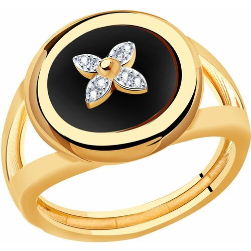 Купить Кольцо Diamant online, золото, 585 проба, оникс, фианит, размер 18.5, черный
<p>...