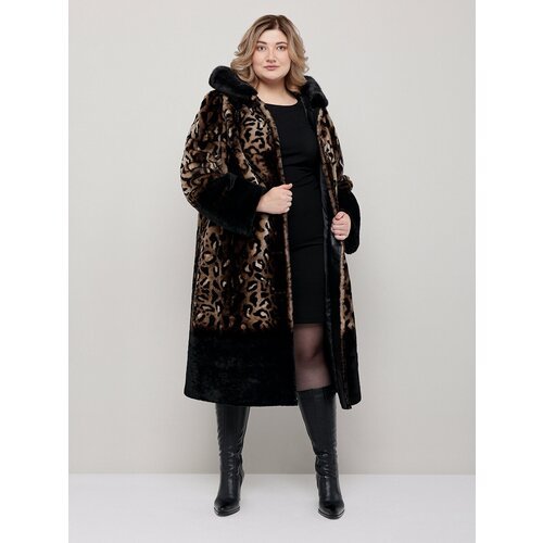 Купить Пальто ALEF, размер 64, коричневый
Мутоновая шуба прямого кроя с леопардовым при...