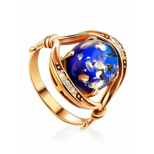 Купить Кольцо, янтарь, безразмерное, мультиколор
Эффектное кольцо из золочённого с сини...