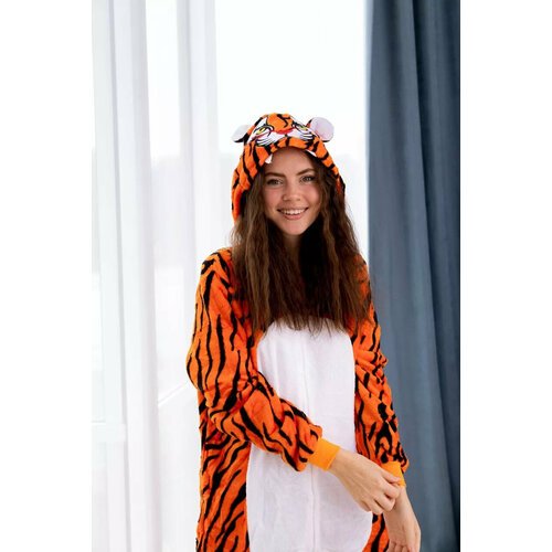 Купить Кигуруми Тигр, размер 135-145, оранжевый
Пижама Кигуруми в виде полосатого рыжег...