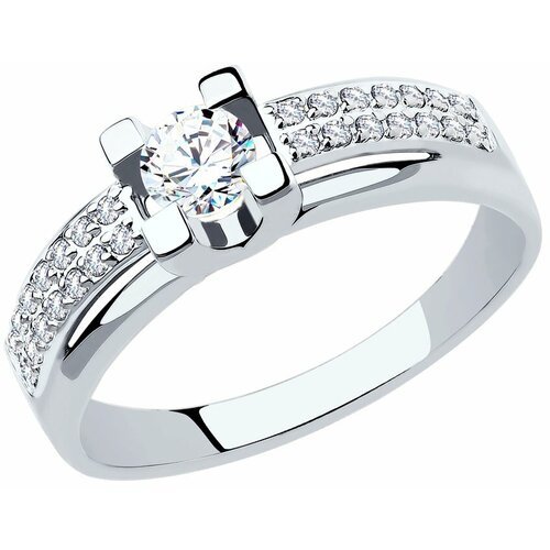 Купить Кольцо помолвочное Diamant online, белое золото, 585 проба, фианит, размер 19
<p...