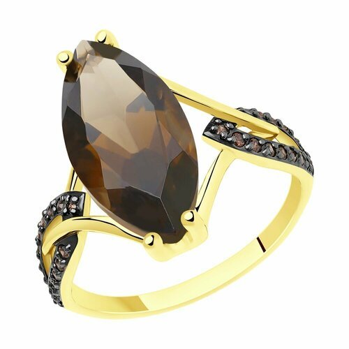 Купить Кольцо Diamant, желтое золото, 585 проба, раухтопаз, фианит, размер 17.5
Кольцо...
