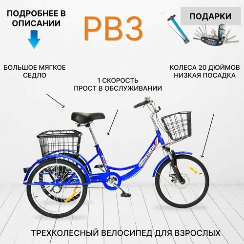 Купить Трехколесный велосипед для взрослых РВЗ "Чемпион", 20", синий
Взрослый трехколес...