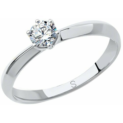 Купить Кольцо помолвочное Diamant online, белое золото, 585 проба, фианит, размер 15.5,...