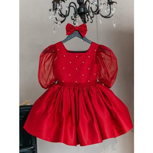 Купить Платье, размер 128-134, красный
<br>Платье с пышной юбкой - солнцем с cтанeт наc...