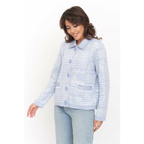 Купить Пиджак Текстильная Мануфактура, размер 52, голубой, белый
Вязаный женский жакет...