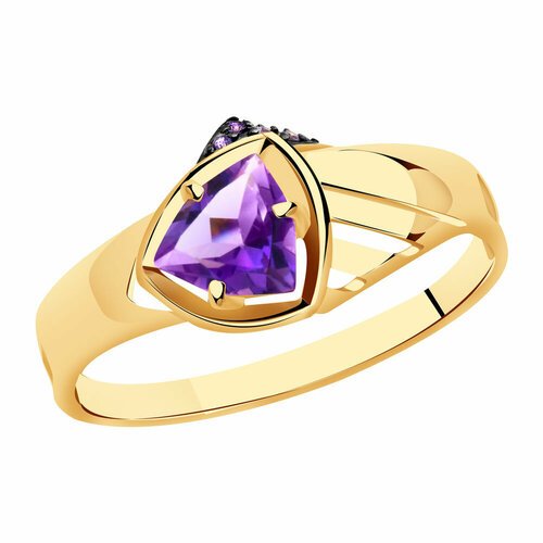 Купить Кольцо Diamant online, золото, 585 проба, аметист, фианит, размер 21, фиолетовый...