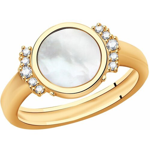 Купить Кольцо Diamant online, белое золото, 585 проба, перламутр, фианит, размер 17, бе...