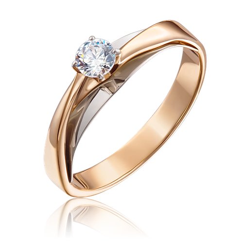 Купить Кольцо помолвочное Diamant online, комбинированное золото, 585 проба, фианит, ра...