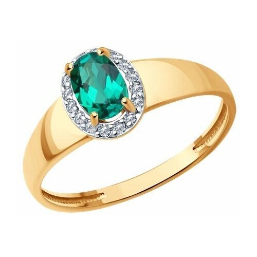 Купить Кольцо Diamant online, золото, 585 проба, изумруд синтетический, фианит, размер...