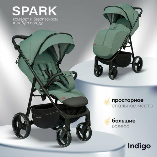 Купить Коляска прогулочная Indigo Spark всесезонная, зелено-серый
<br>Всесезонная детск...