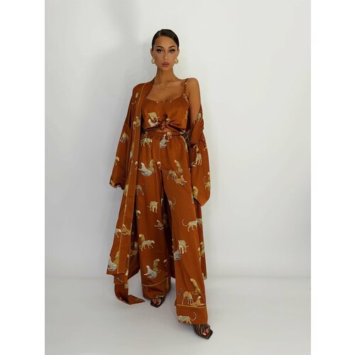 Купить Пижама Малиновые сны, размер 52-54, коричневый
Женский халат-кимоно с прямым топ...