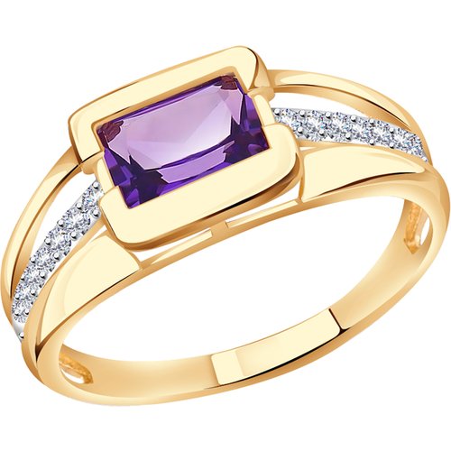 Купить Кольцо Diamant online, золото, 585 проба, аметист, фианит, размер 19, фиолетовый...