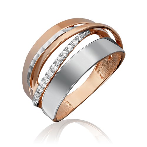 Купить Кольцо Diamant online, комбинированное золото, 585 проба, фианит, размер 19.5, б...