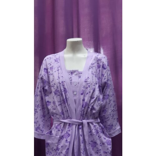 Купить Пеньюар , размер 50, фиолетовый
Женский трикотажный комплект из хлопка: халат и...