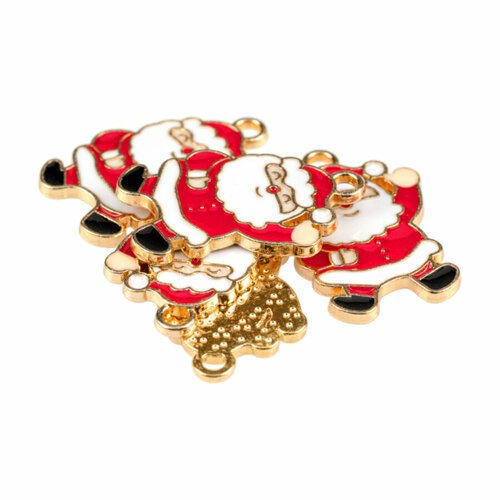 Купить Подвеска для рукоделия металл золото "Дед Мороз" 16 х 24 мм красная-белая-чёрная...