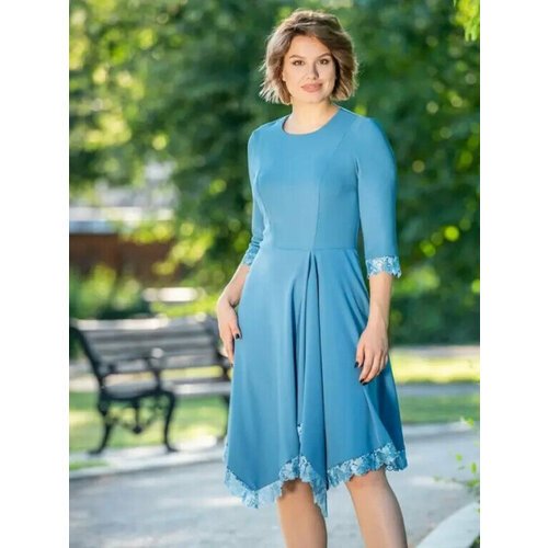 Купить Платье размер 44, голубой
Нарядное платье из вискозной ткани с фигурной юбкой, о...