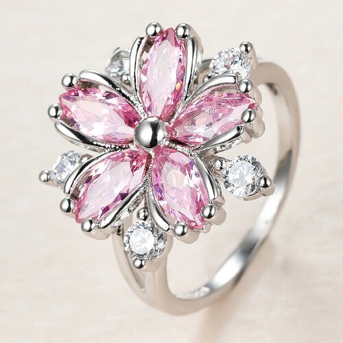 Купить Кольцо, фианит, размер 17.5, розовый
Женское кольцо цветок сакура нежное из розо...