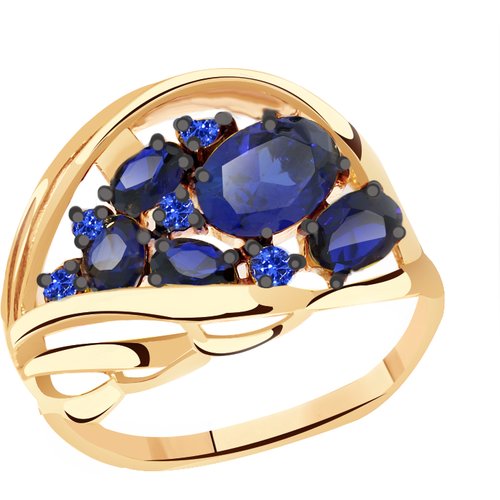 Купить Кольцо Diamant online, золото, 585 проба, фианит, сапфир синтетический, размер 1...